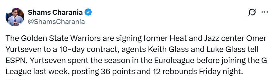 华体会网站-遭遇伤病潮！勇士10天合同签2米11中锋 G联赛场均23+13